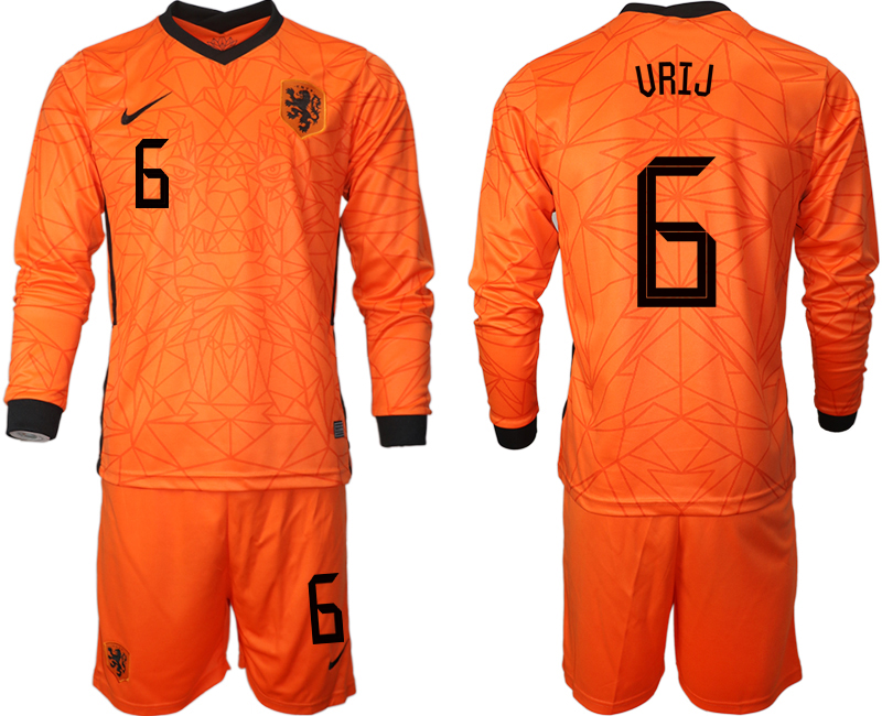 Men 2021 European Cup Netherlands home long sleeve #6 soccer jerseys->netherlands(holland) jersey->Soccer Country Jersey